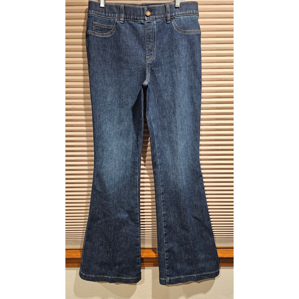Spanx Flare Jeans Dark Wash Pull On High Rise Stretch Denim Large BXSOSJ4VP
